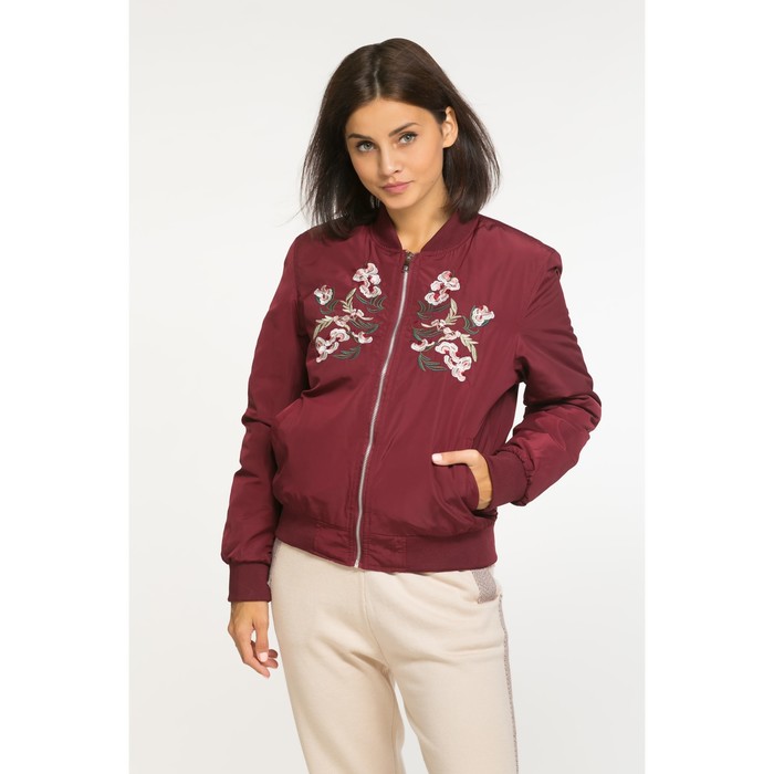 Бомбер женский утеплённый цветы, р.46, цв. бордо