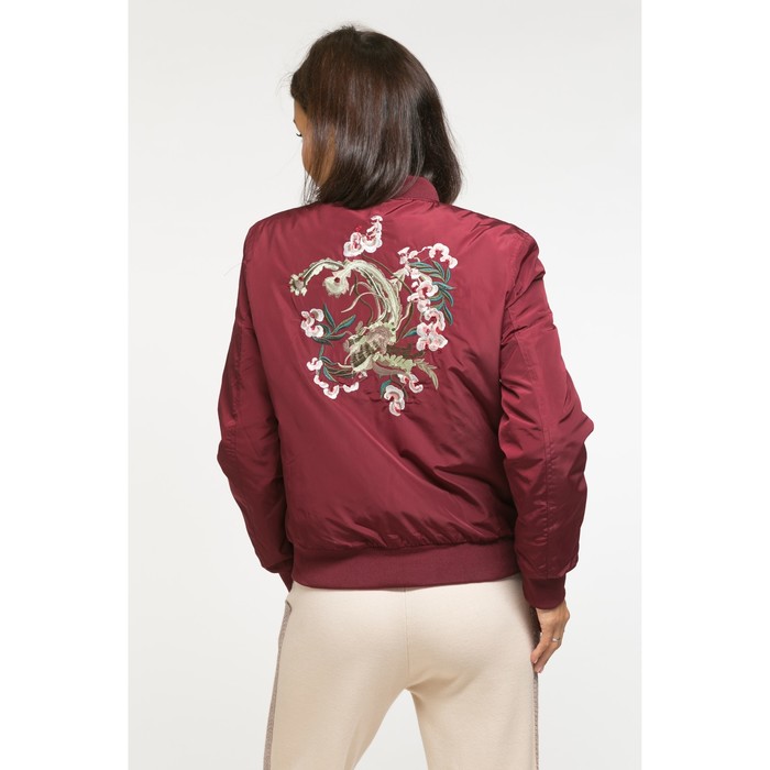Бомбер женский утеплённый цветы, р.46, цв. бордо