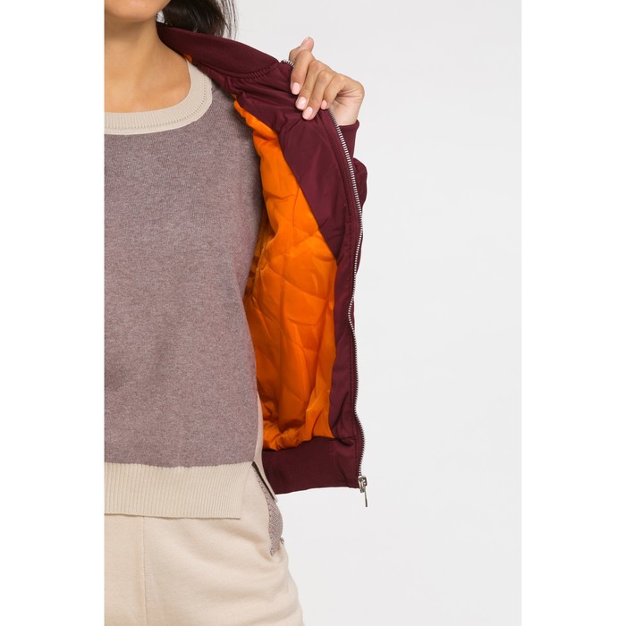 Бомбер женский утеплённый цветы, р.46, цв. бордо