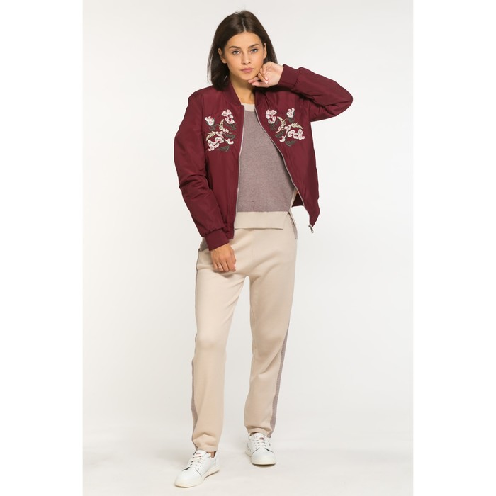 Бомбер женский утеплённый цветы, р.46, цв. бордо