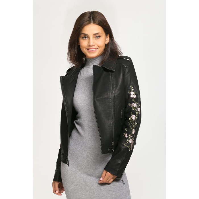 Куртка-косуха с вышивкой на рукавах, р.44, цв. чёрный,