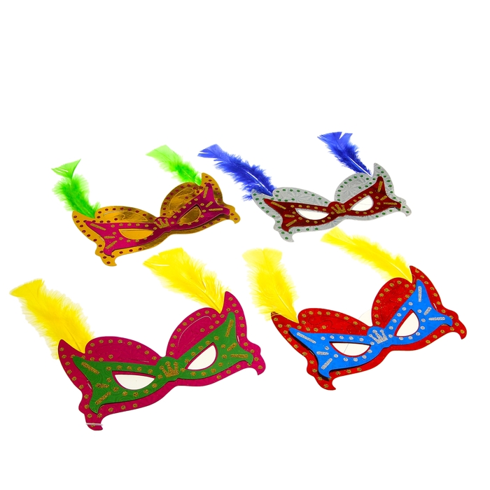 Карнавальная маска "Бабочка" с перьями, (набор 6 шт) цвета МИКС