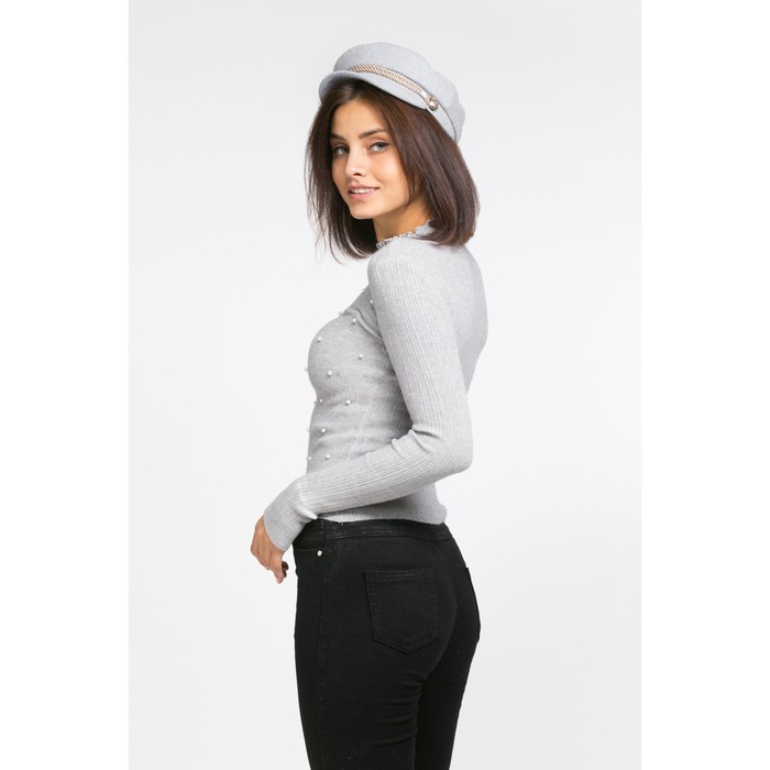 Пуловер с бусинами, р.44, цв.серый,