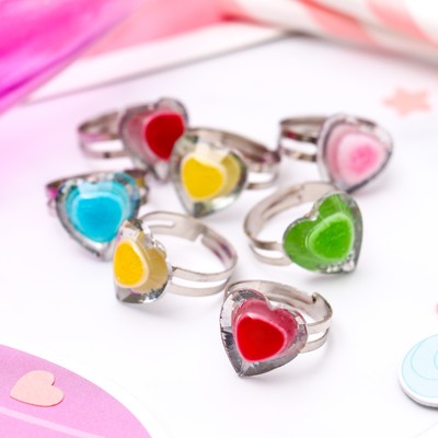 Кольцо детское "Выбражулька" акварель, сердце, цвет МИКС, безразмерное