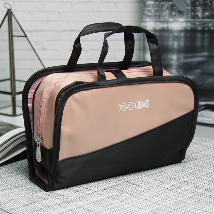 Косметичка-сумка «Отпуск», отдел на молнии, 2 отдела на магните, цвет чёрный/розовый