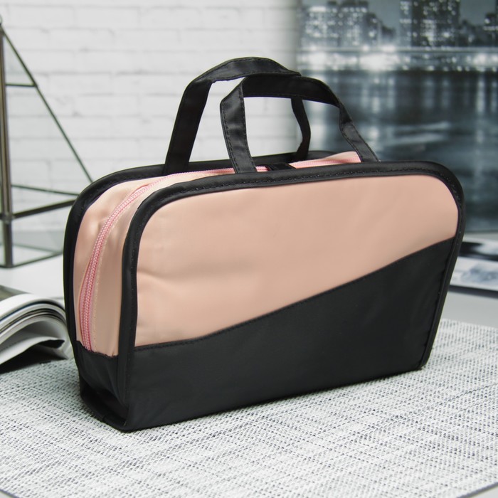Косметичка-сумка «Отпуск», отдел на молнии, 2 отдела на магните, цвет чёрный/розовый