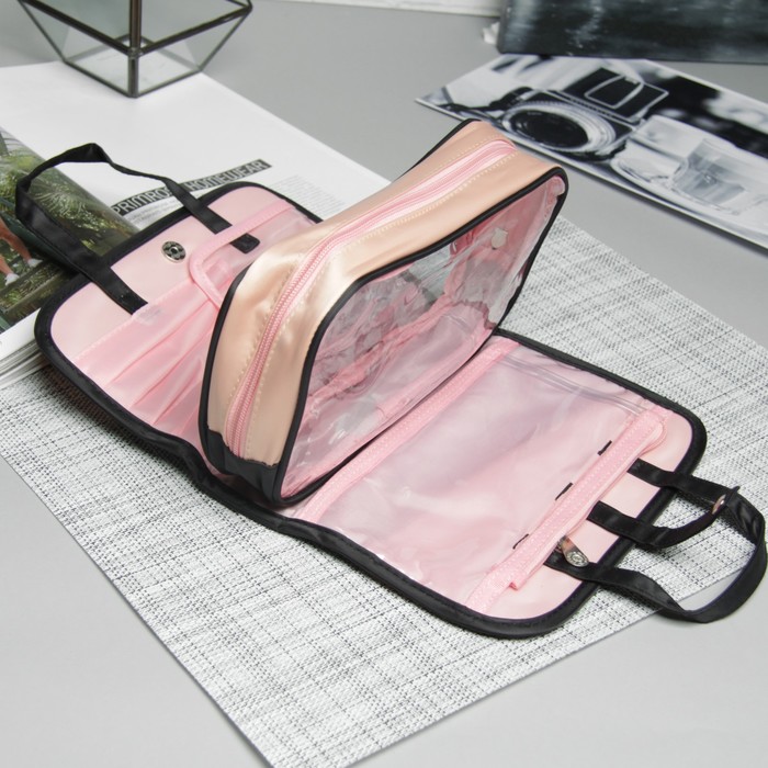 Косметичка-сумка «Отпуск», отдел на молнии, 2 отдела на магните, цвет чёрный/розовый