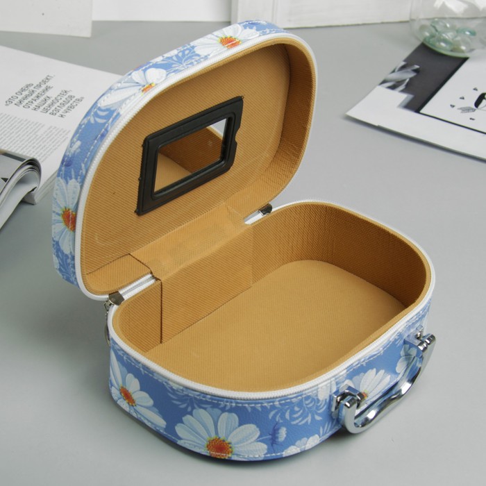 Набор косметичек 3 в 1 «Ромашки», отдел на молнии, зеркало, цвет голубой