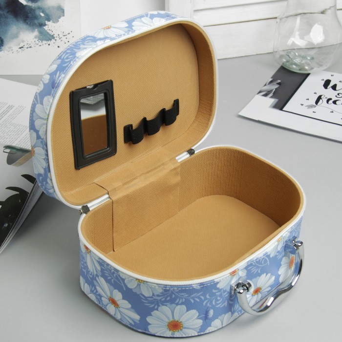 Набор косметичек 3 в 1 «Ромашки», отдел на молнии, зеркало, цвет голубой