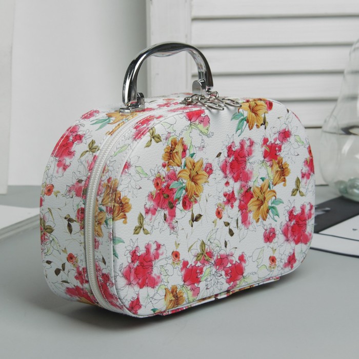 Набор косметичек 3 в 1 «Цветы», отдел на молнии, зеркало, цвет белый/розовый