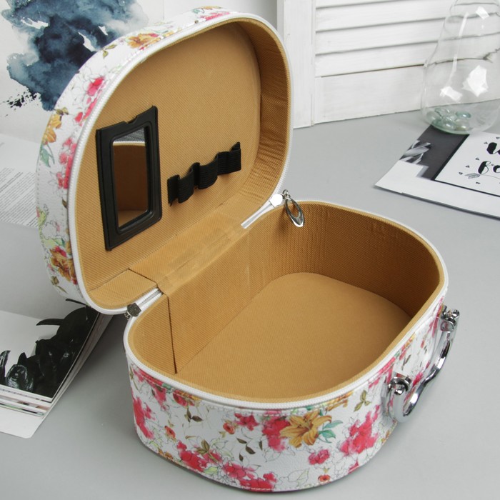 Набор косметичек 3 в 1 «Цветы», отдел на молнии, зеркало, цвет белый/розовый