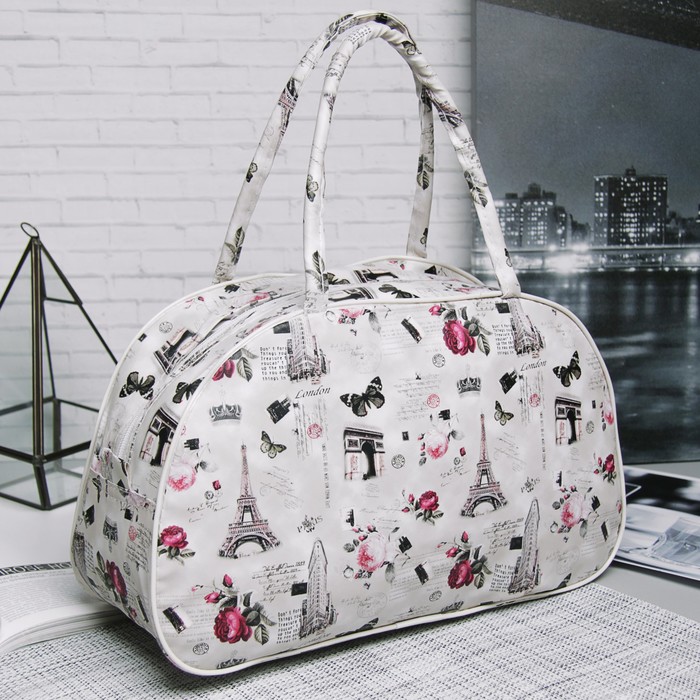 Косметичка-сумочка «Города», отдел на молнии, ручки, цвет бежевый