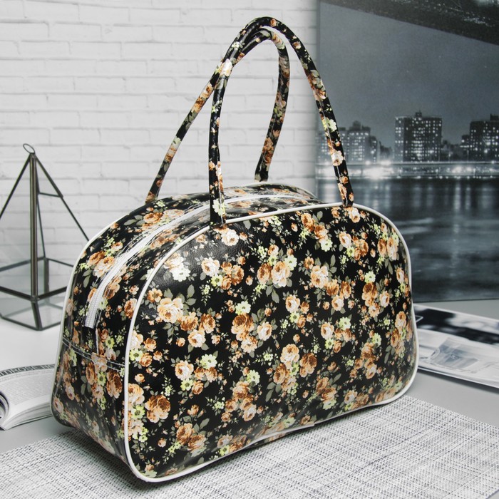 Косметичка-сумочка «Розы», отдел на молнии, ручки, цвет чёрный/жёлтый