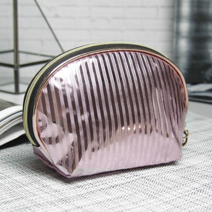 Косметичка-сумочка «Полоски», отдел на молнии, ручка, цвет розовый