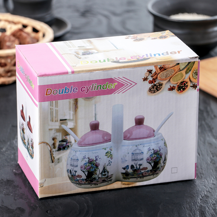 Банка для специй "Добрый вечер" 2 секции 0,2 л, 2 ложки, 16х8,5х13 см