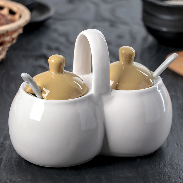 Банка для специй "Оливки" 2 секции 0,2 л, 2 ложки, 16х8,5х13 см