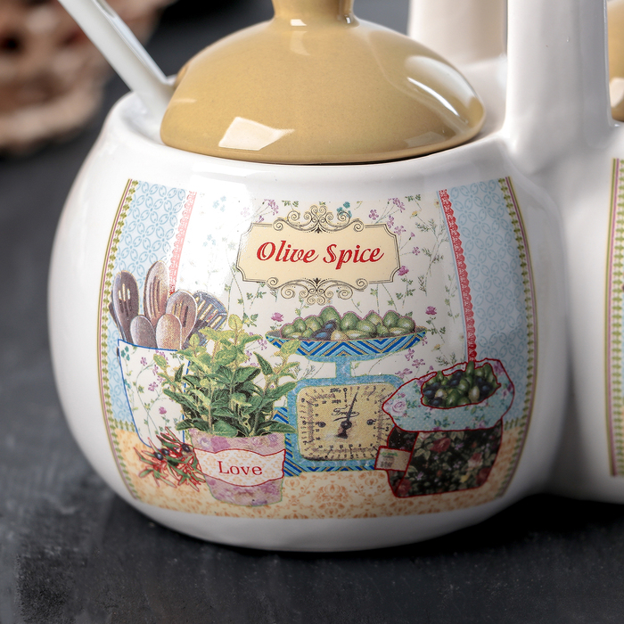 Банка для специй "Оливки" 2 секции 0,2 л, 2 ложки, 16х8,5х13 см