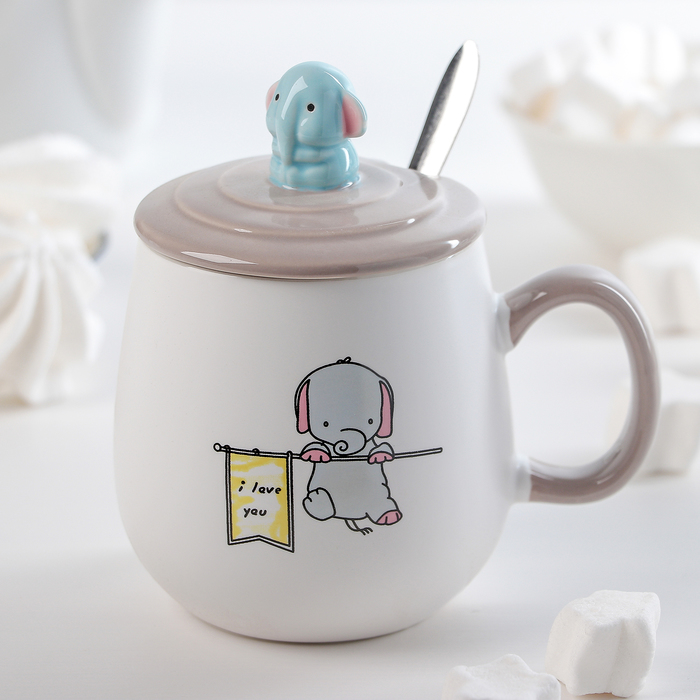 Кружка с крышкой и ложкой "Колыбельная" 420 мл, 12х9х12,5 см, рисунок МИКС