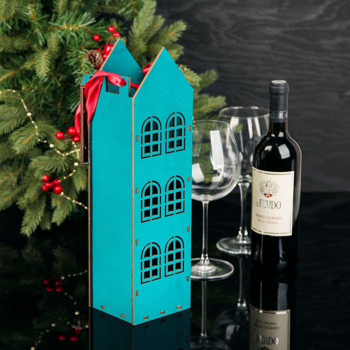 Коробка для вина с крышкой "Голландский домик", 10,5 х 38,5 х 9,8 см, зелёный кетцаль