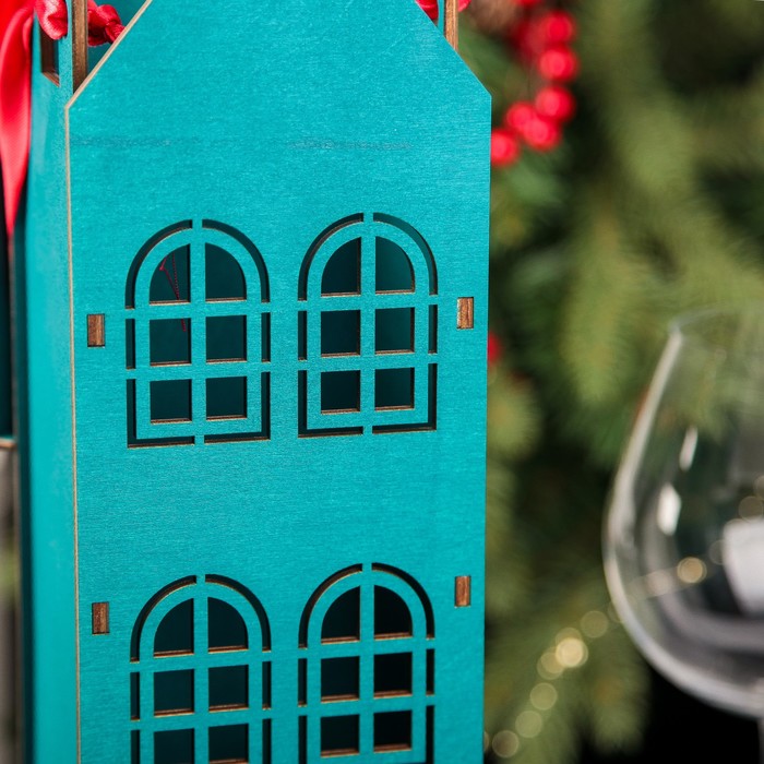 Коробка для вина с крышкой "Голландский домик", 10,5 х 38,5 х 9,8 см, зелёный кетцаль