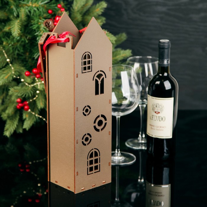 Коробка для вина в крышкой "Волбшество", 10,5 х 38,5 х 9,8 см, коричневая сепия