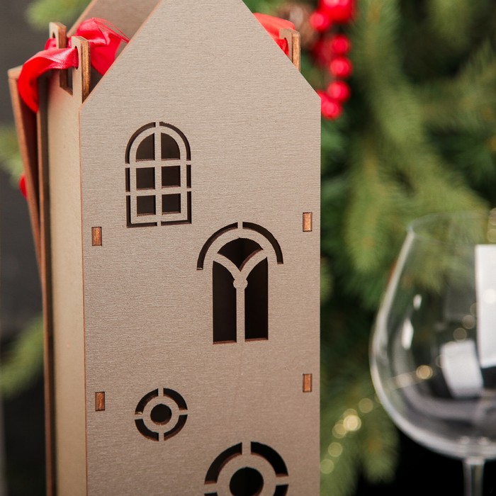 Коробка для вина в крышкой "Волбшество", 10,5 х 38,5 х 9,8 см, коричневая сепия