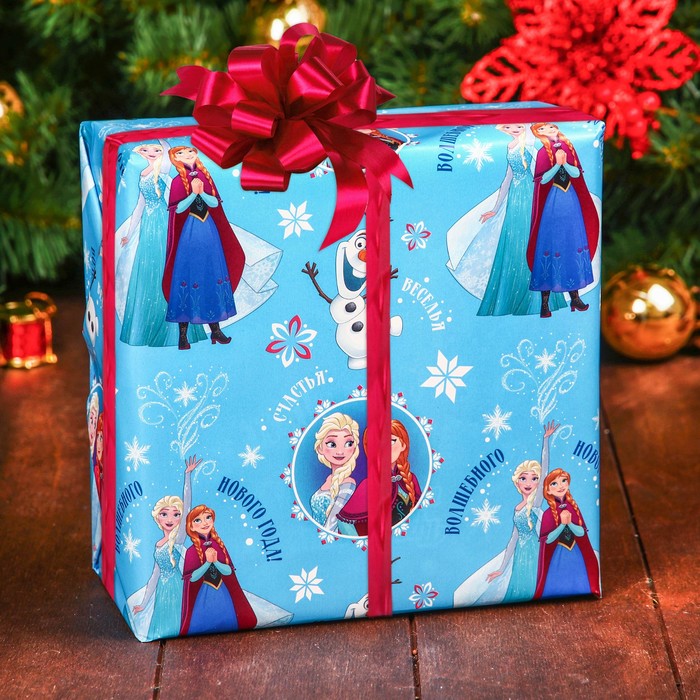 Бумага упаковочная глянцевая "Волшебного Нового года", Холодное сердце, 70х100 см