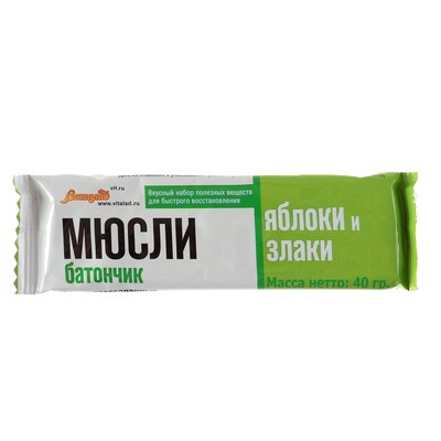 Батончик  Виталад "Мюсли яблоко и злаки", 40 г.