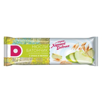 Батончик Виталад "Секрет хорошей девочки", 4 злака и яблоко в молочной глазури, 40 г.