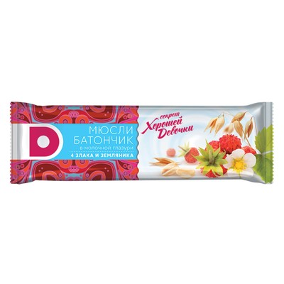 Батончик Виталад "Секрет хорошей девочки", 4 злака и земляника, в молочной глазури, 40 г.