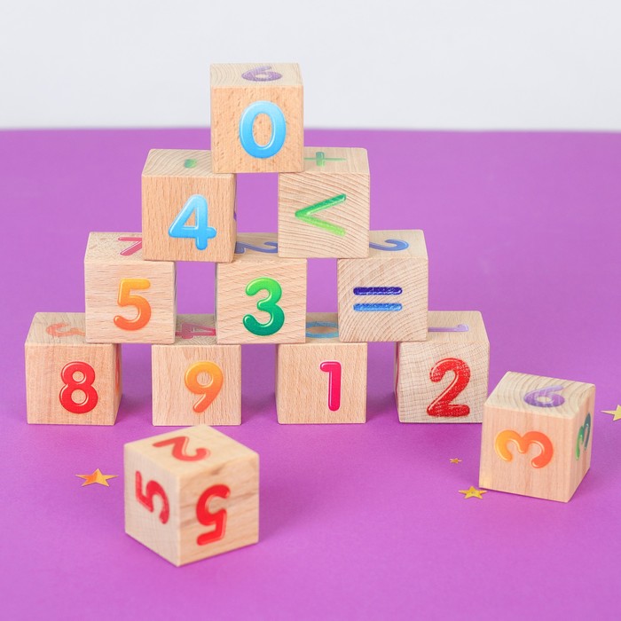 Кубики деревянные "Счет" 12 шт (Цв.цифры с эффектом объема на неокр. кубиках)