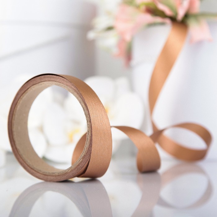 Лента для декора и подарков "Аспидистр" 2 см х 10 м, тиснение, светло-коричневая