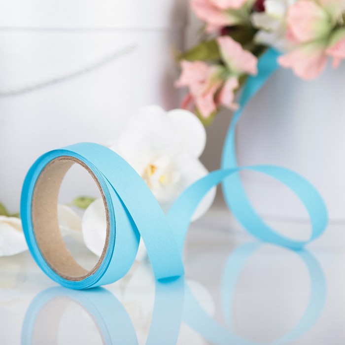 Лента для декора и подарков "Аспидистр" 2 см х 10 м, тиснение, голубая