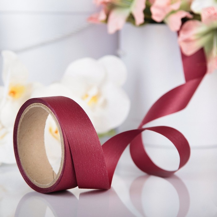 Лента для декора и подарков "Аспидистр" 3 см х 10 м, тиснение, бордовая