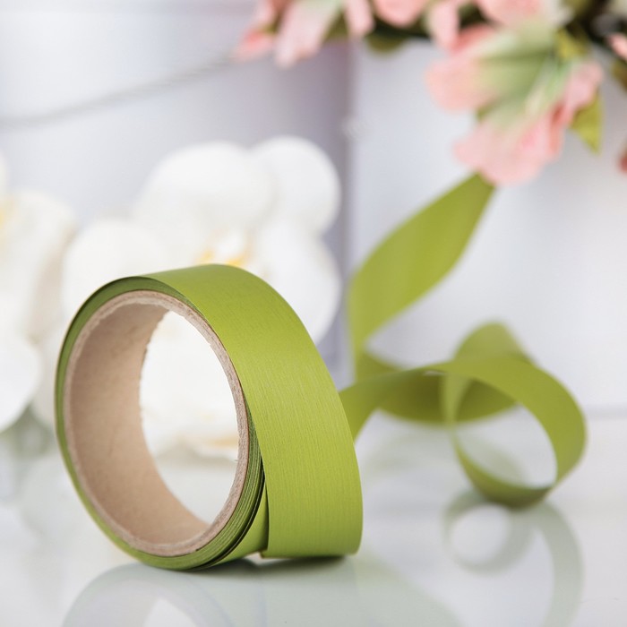 Лента для декора и подарков "Аспидистр" 3 см х 10 м, тиснение, оливковая