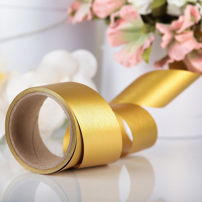 Лента для декора и подарков "Аспидистр" 5 см х 10 м, тиснение, золото
