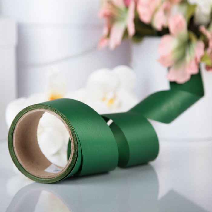 Лента для декора и подарков "Аспидистр" 5 см х 10 м, тиснение, хаки