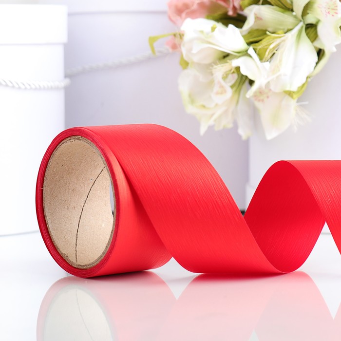 Лента для декора и подарков "Аспидистр" 5 см х 10 м, тиснение, красная,