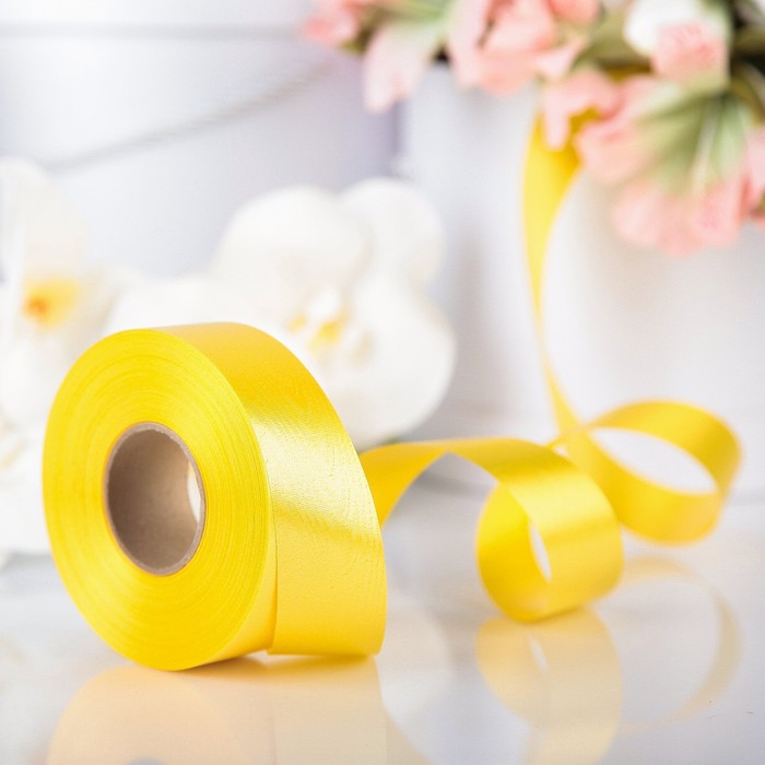 Лента для декора и подарков "Муар" ярко-желтая, 3 см х 45 м