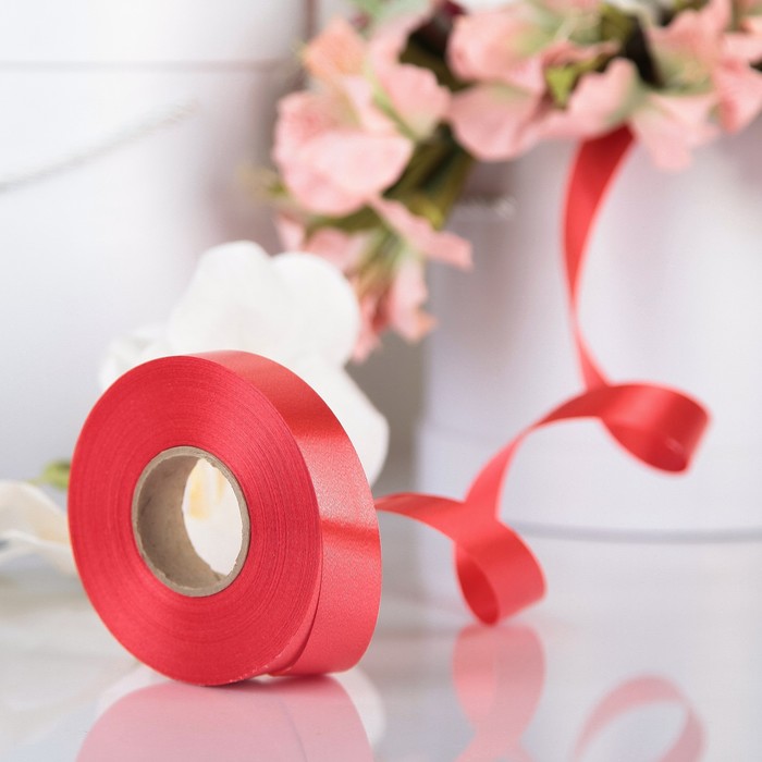 Лента для декора и подарков алая, 2 см х 45 м