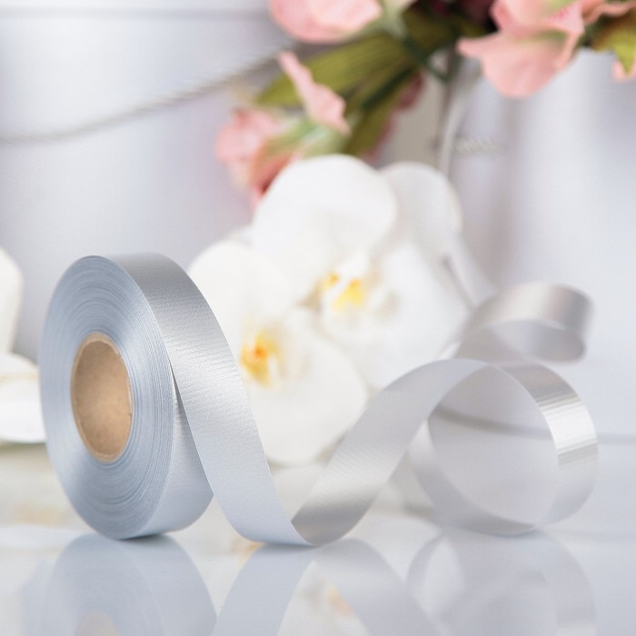 Лента для декора и подарков, серебро, 2 см х 45 м