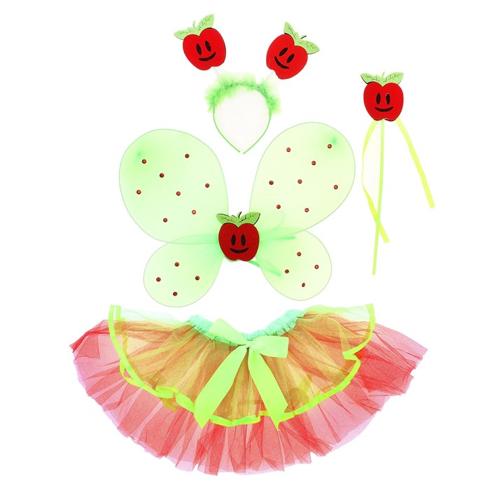 Карнавальный набор "Яблочко", 4 предмета: ободок, жезл, крылья, юбка, 3-4 года