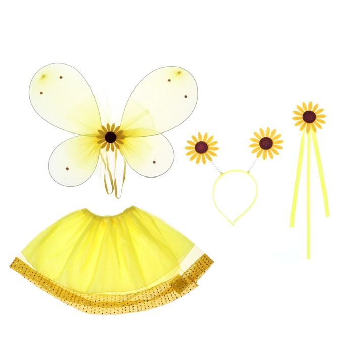 Карнавальный набор "Подсолнух", 4 предмета: ободок, жезл, крылья, юбка, 3-4 года