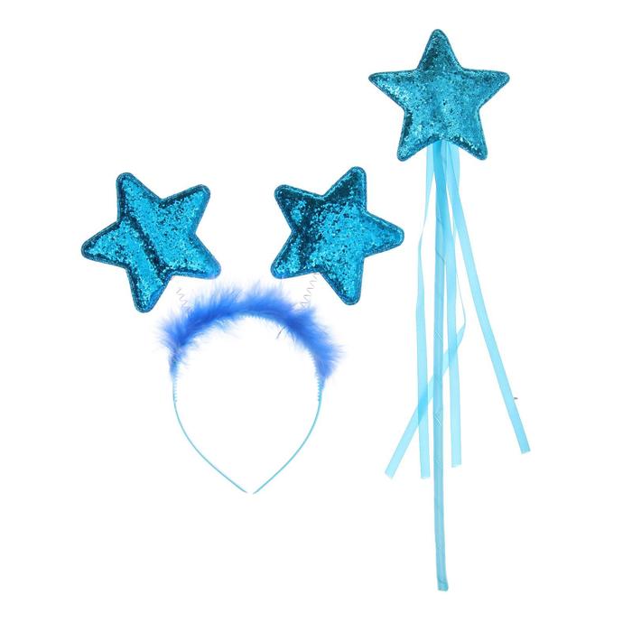 Карнавальный набор «Звезда», ободок, жезл, цвет голубой