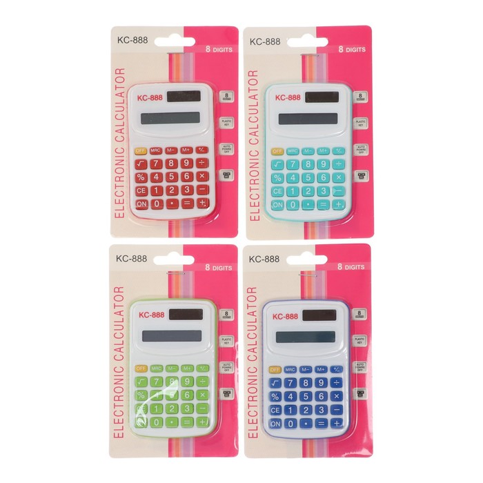 Калькулятор карманный, с цветными кнопками, 8-разрядный, работает от батарейки, МИКС