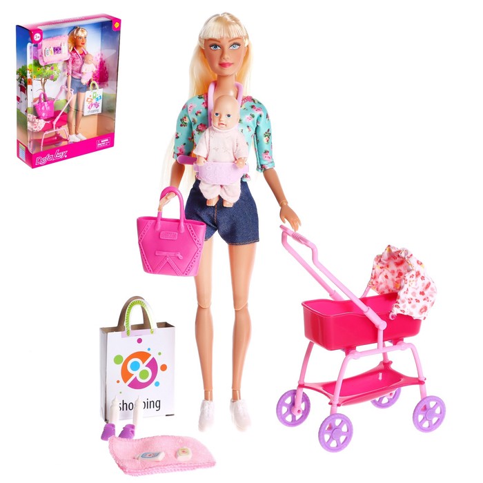Кукла-модель шарнирная «Молодая мама» с пупсом, коляской и аксессуарами, МИКС