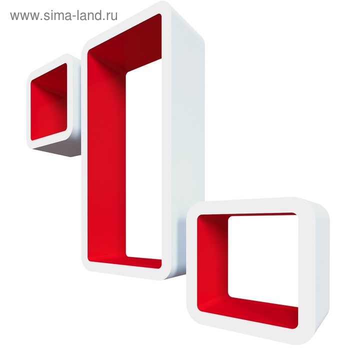 Комплект полок «Рио», 42,5 × 21 × 10 см, 17 × 17 × 10 см, 17 × 17 × 10 см, цвет белый/красный