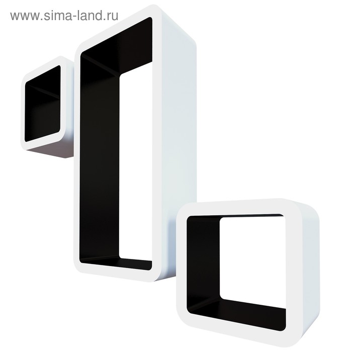Комплект полок «Рио», 42,5 × 21 × 10 см, 17 × 17 × 10 см, 17 × 17 × 10 см, цвет белый/чёрный