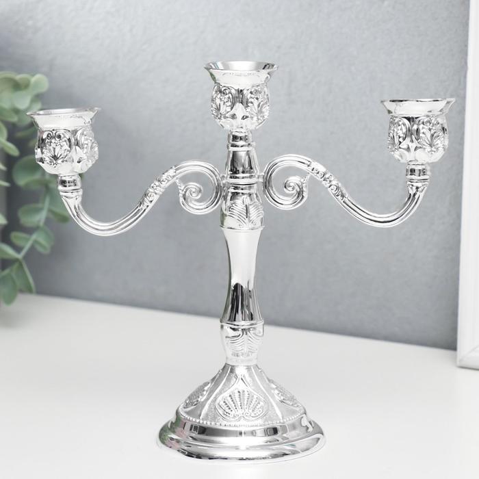 Подсвечник металл на 3 свечи Листопад цвет серебро 20х21х8,5 см