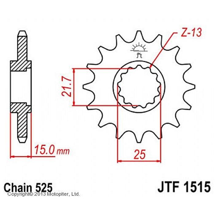 

Звезда ведущая JTF1515-15, F1515-15, JT sprockets, цепь 525, 15 зубьев